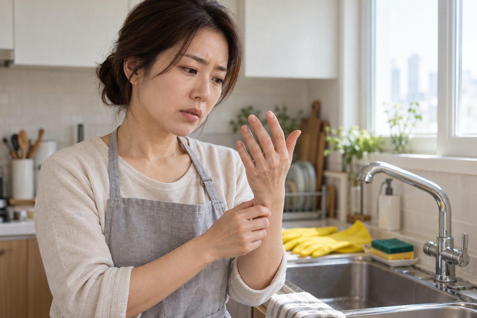 손가락 옆에 좁쌀 물집이 잡히고 껍질이 벗겨진다면 — 손 습진, 한포진·주부 습진·접촉 피부염·손 무좀·건선 이렇게 갈립니다